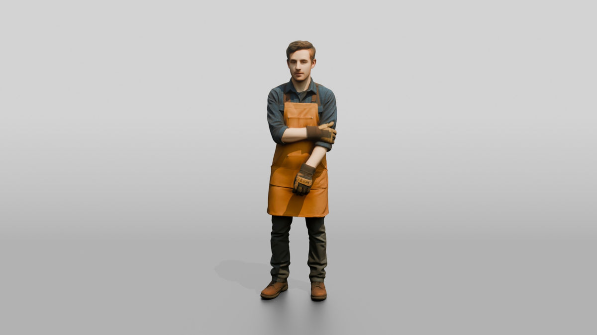 Worker in Canvas Apron - 3D character model, view 5