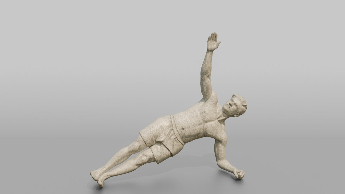 Bodyweight Athlete Man Holding A Side Plank - wireframe topology preview