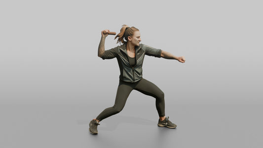 Protester Woman in a Fighting Stance with a Baton - 3D character model, view 1