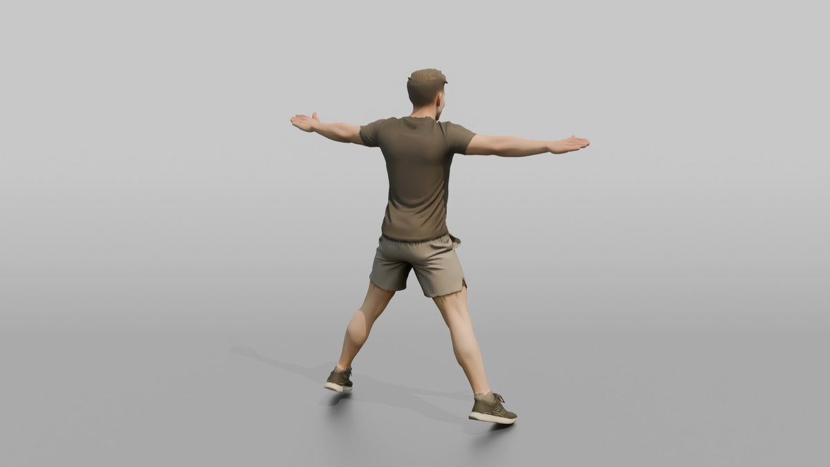 Cardio Athlete Man Mid-jumping-jack, Arms Out To The Sides - 3D character model, view 3