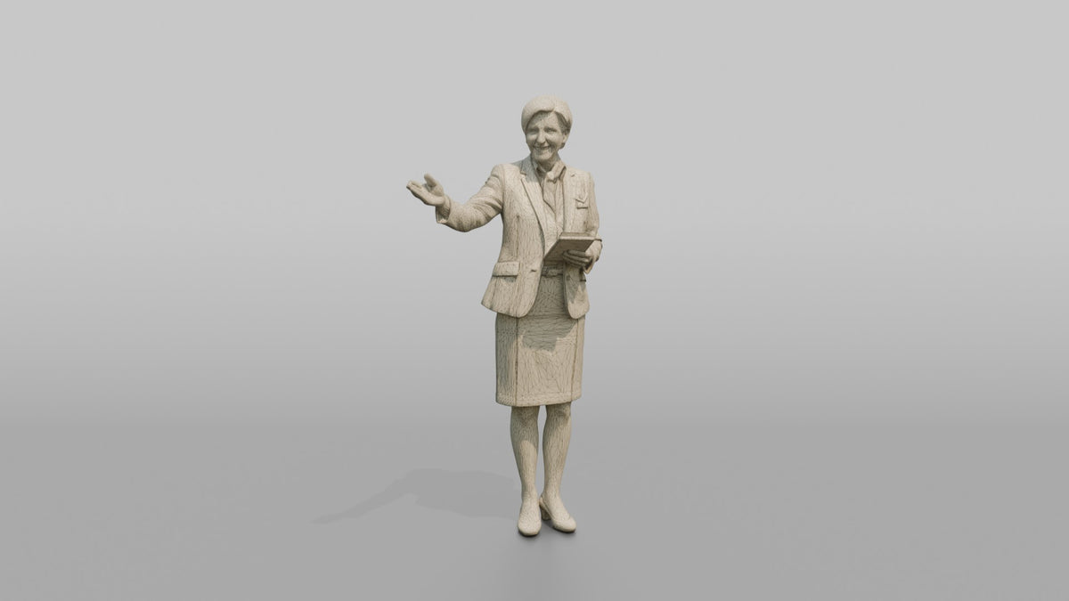 South Asian Flight Attendant Holding an Umbrella - wireframe topology preview