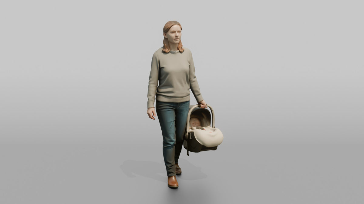 Mother Carrying A Car Seat By Its Handle - 3D character model, view 5