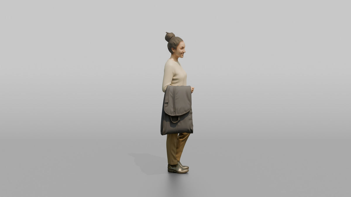 Woman Customer Carrying A Garment Bag Over One Arm - 3D character model, view 2