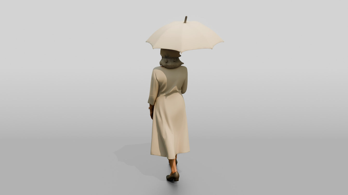 Elderly Slender Greek Woman Holding a Parasol
