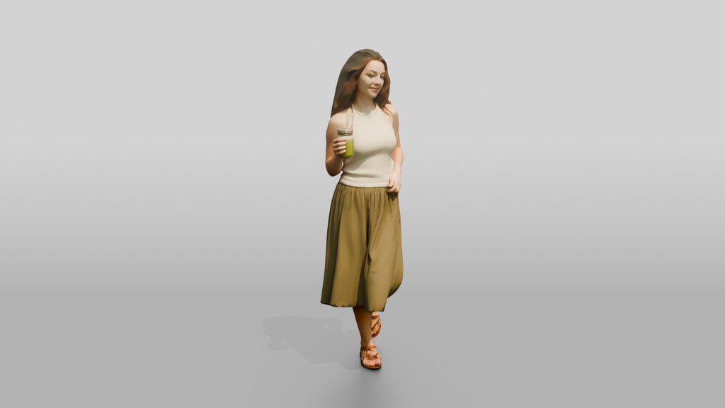 Woman with a Cocktail in an Olive Skirt