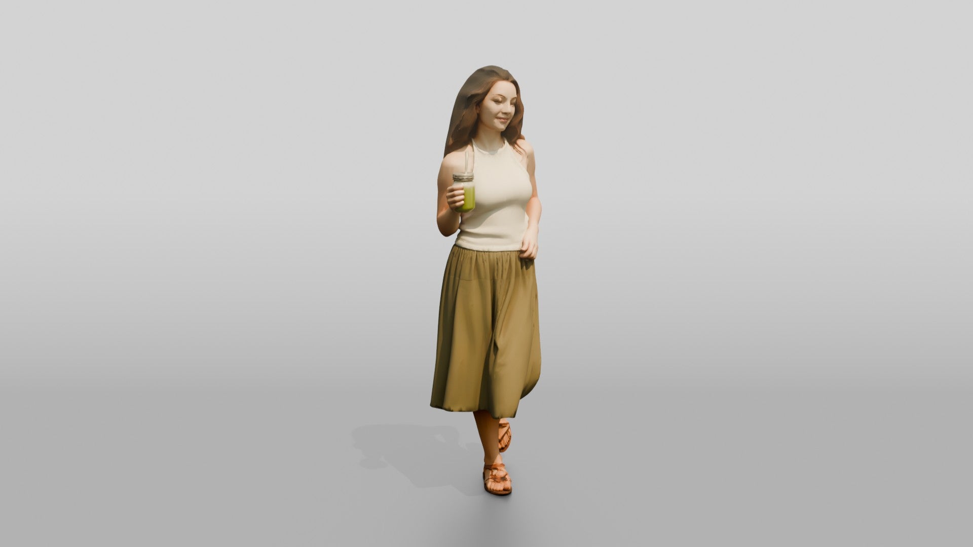 Woman with a Cocktail in an Olive Skirt