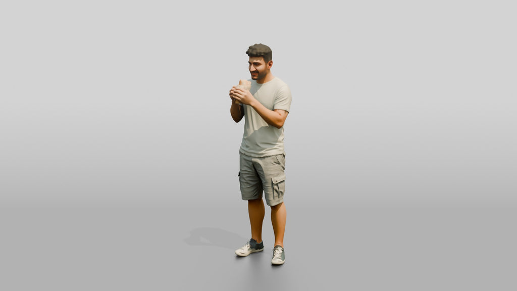 Stocky Young Turkish Man Eating a Pastry