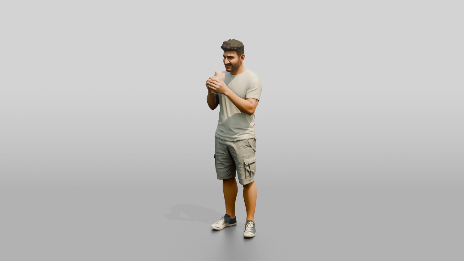 Stocky Young Turkish Man Eating a Pastry