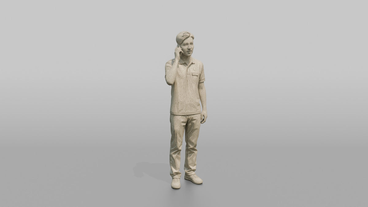 Man Cashier Answering A Phone Call - wireframe topology preview