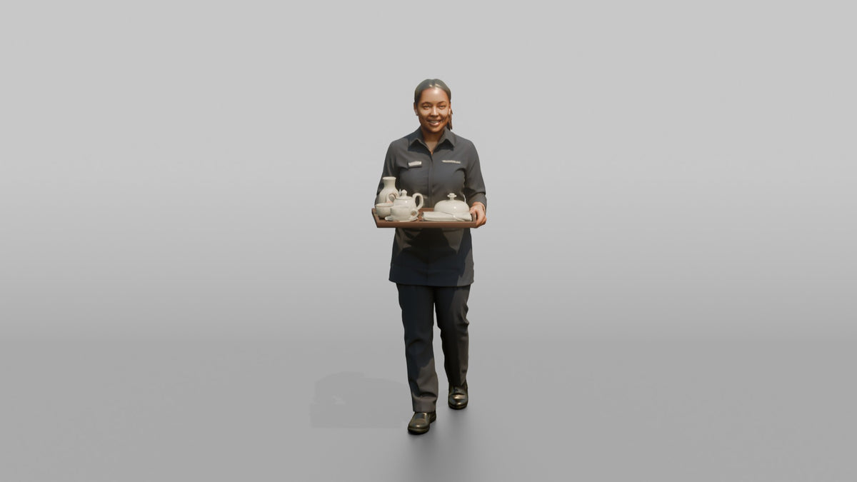 Housekeeping Staff Woman Carrying A Room Service Tray - 3D character model, view 5