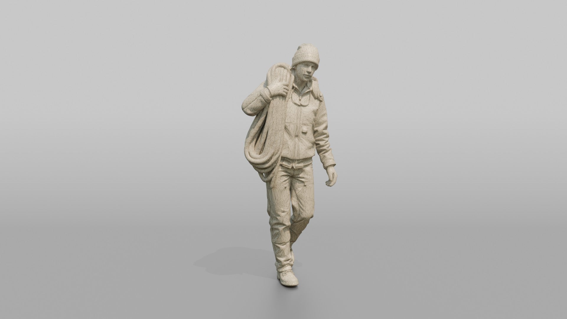 Deckhand Carrying a Coil of Rope on Deck