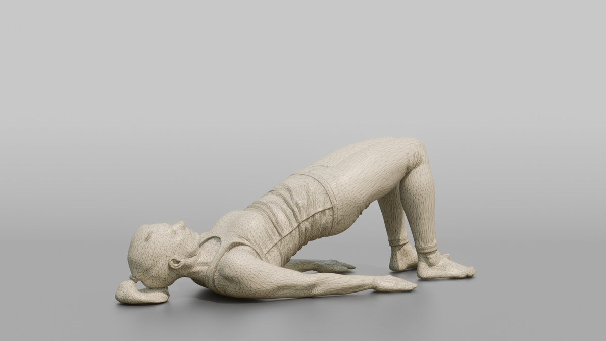 Bodyweight Athlete Woman At The Top Of A Glute Bridge - wireframe topology preview