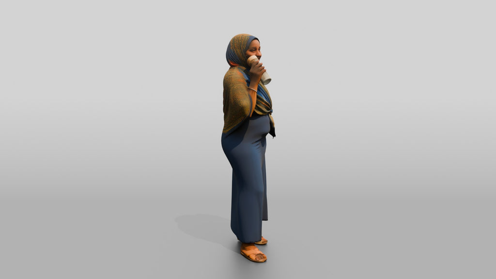 Curvy African Woman in a Headscarf Sipping Water