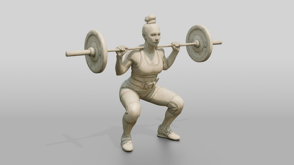 Woman in Athletic Squat Stance - wireframe topology preview