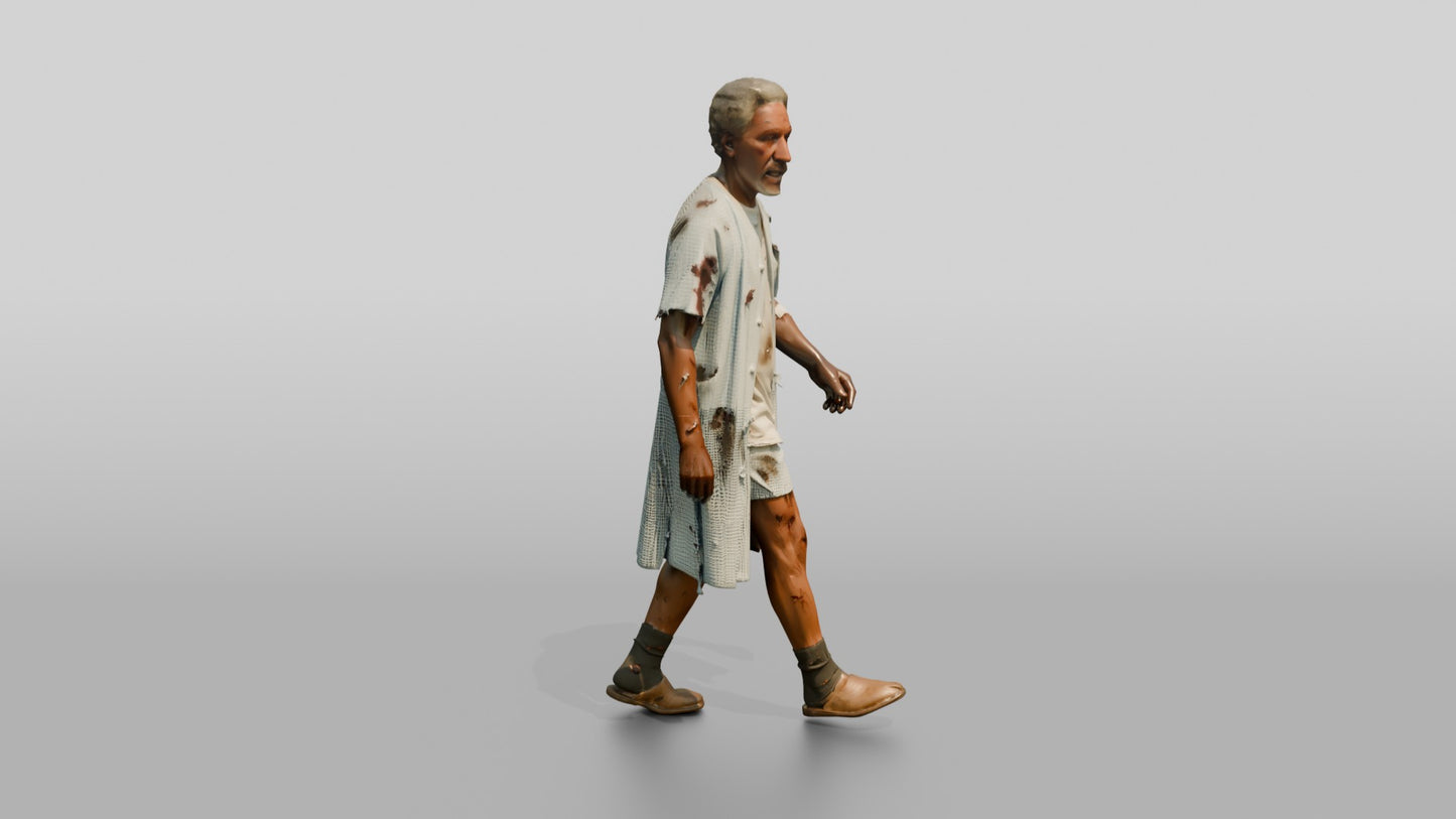 Elderly Man Patient Walking with Injuries