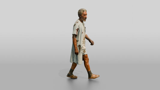 Elderly Man Patient Walking with Injuries - 3D character model, view 1