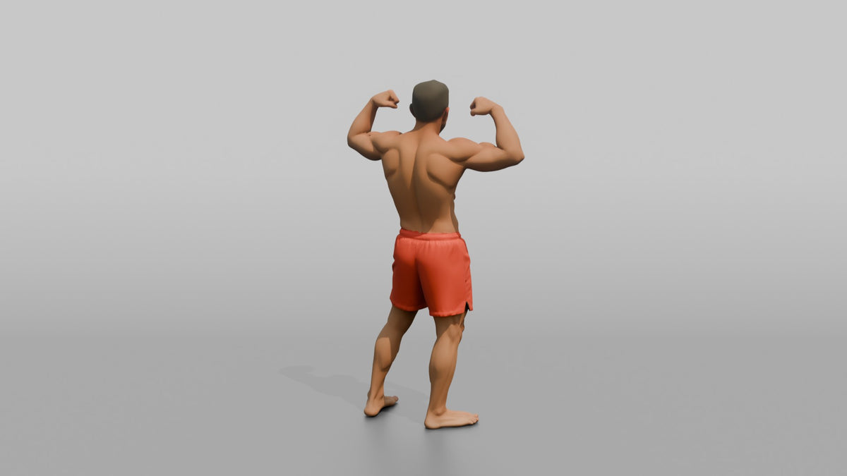 Physique Model Man Flexing Both Biceps In A Confident Double-bicep Pose - 3D character model, view 3