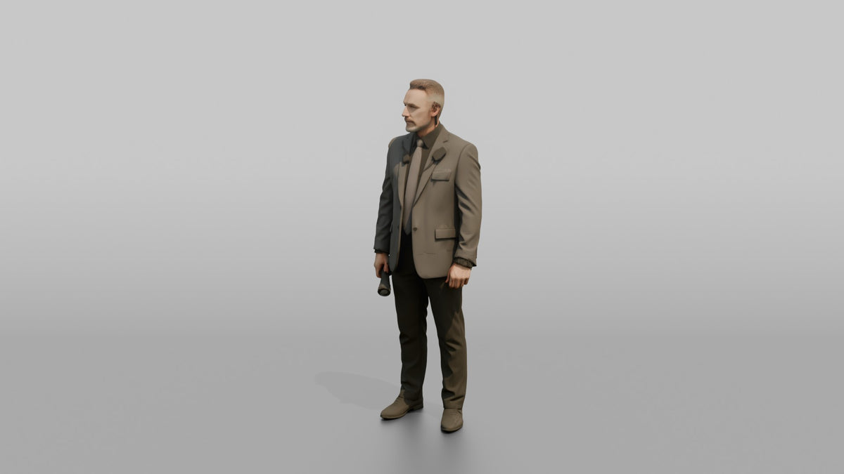 Door Staff Man Holding A Flashlight - 3D character model, view 4