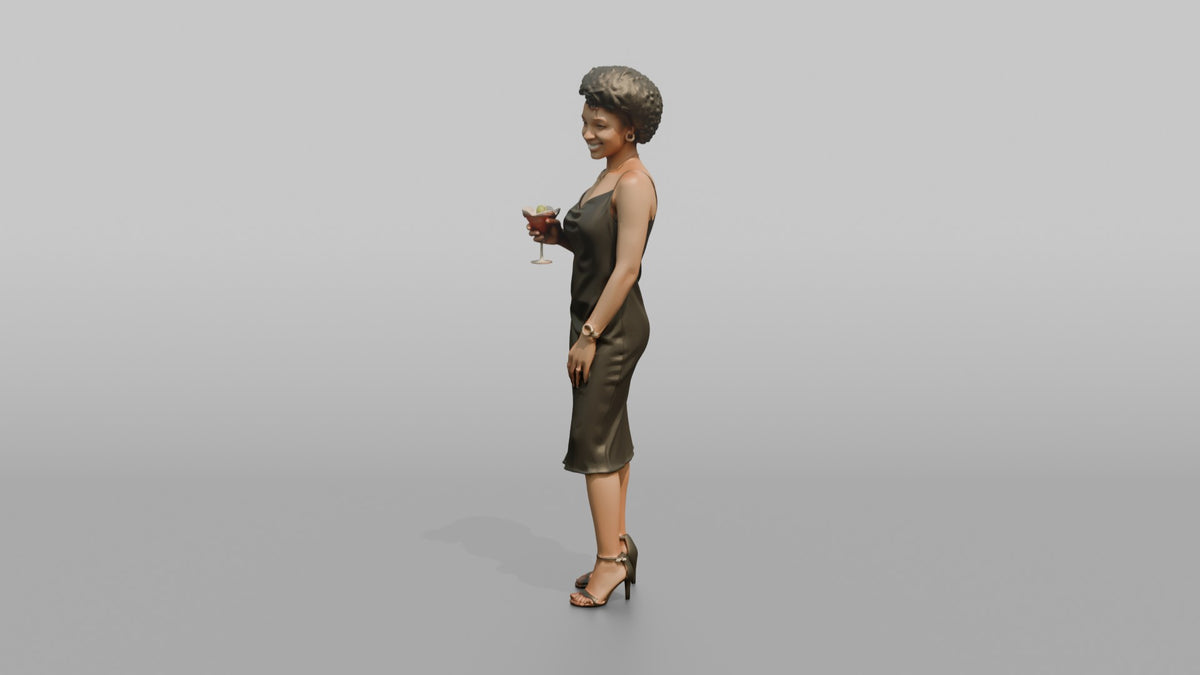 Patron Woman Standing Holding A Cocktail Glass, Relaxed Pose - 3D character model, view 4