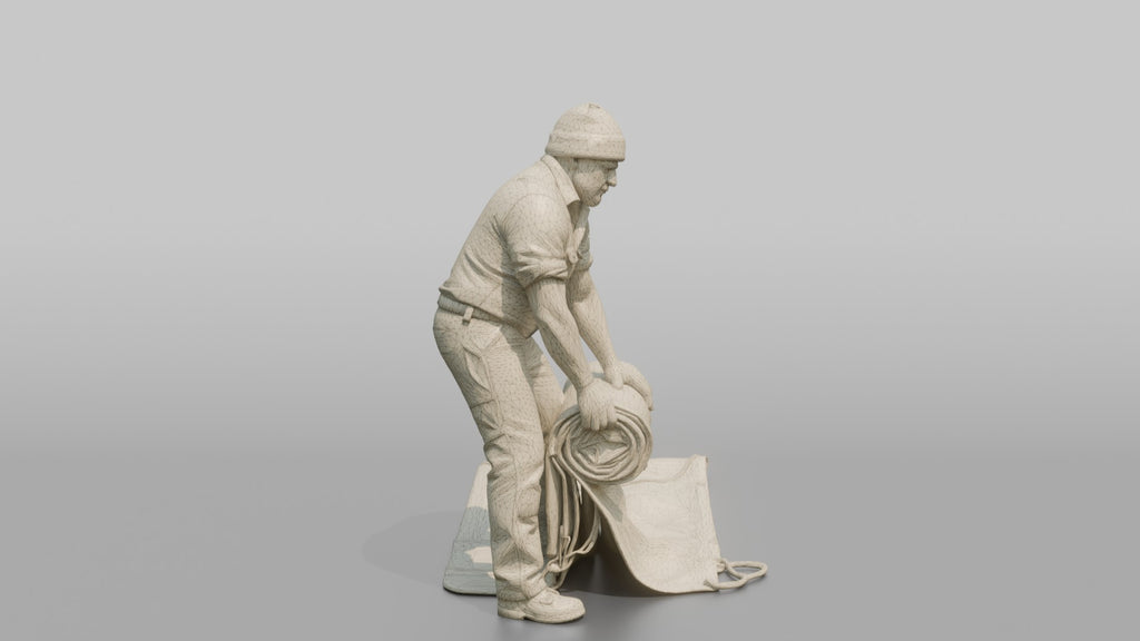 Farmer Unrolling Large Canvas Tarp