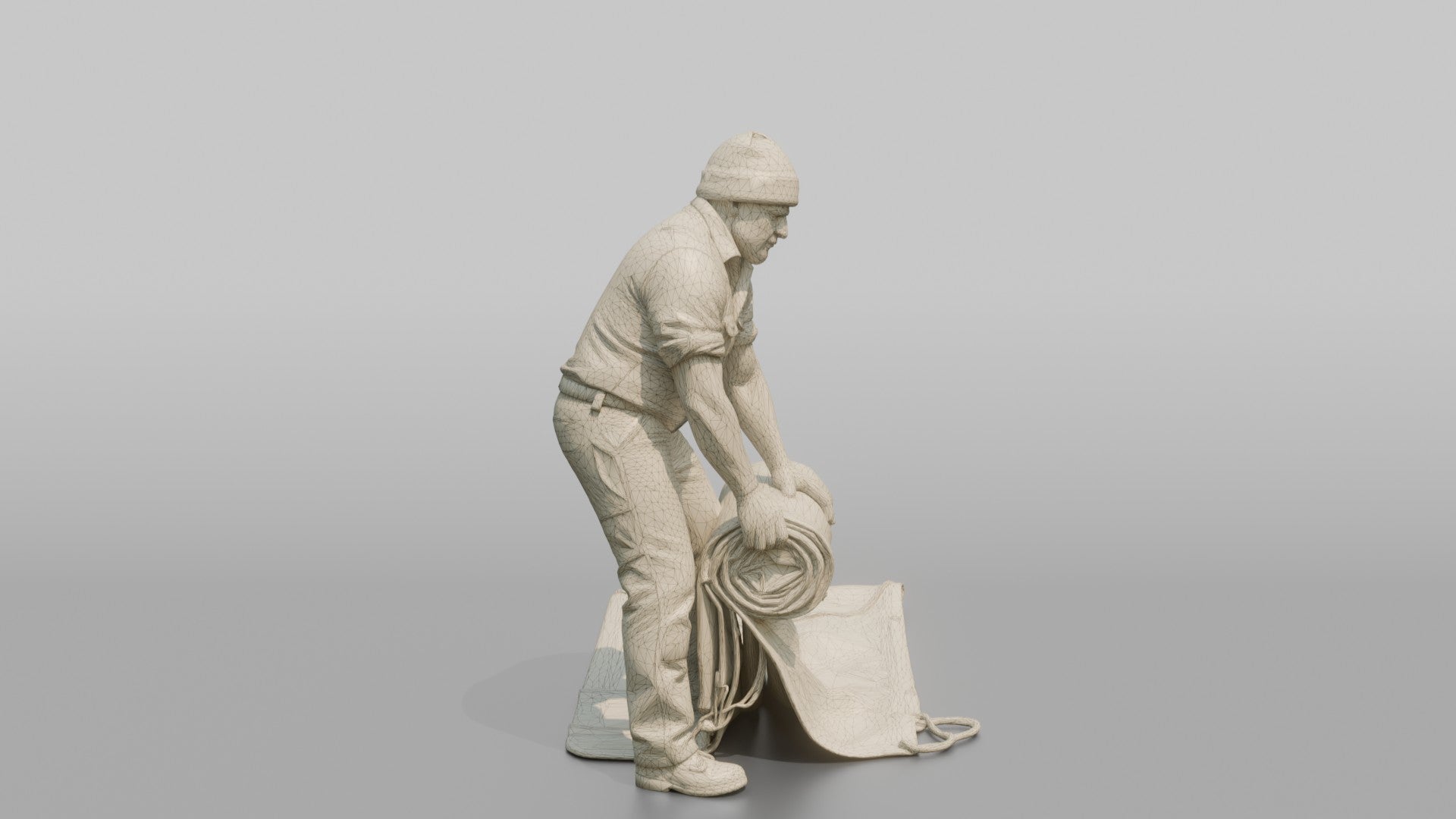 Farmer Unrolling Large Canvas Tarp