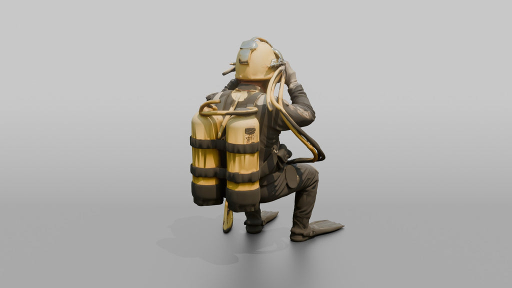 Diver Adjusting His Helmet Before a Dive