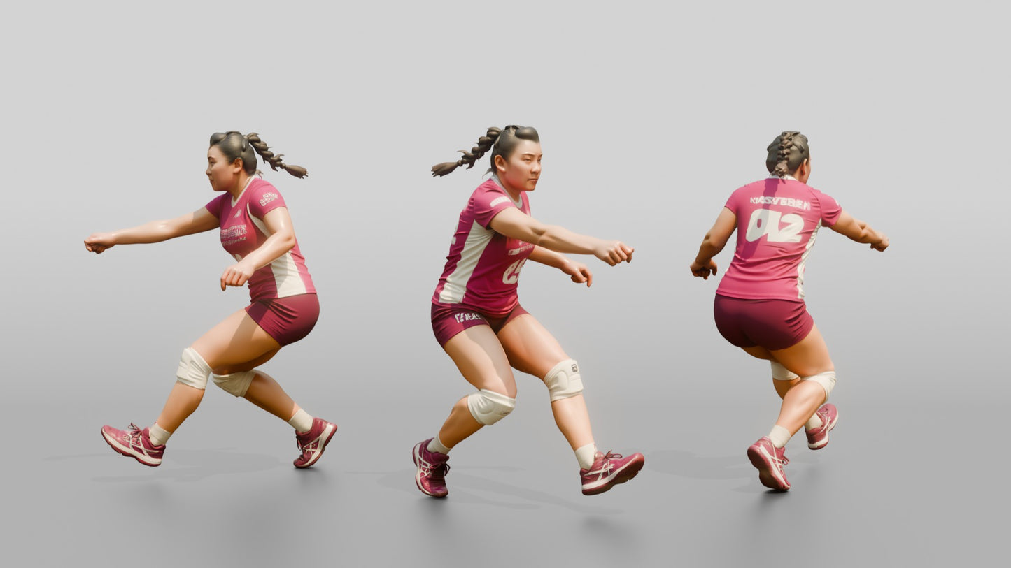 East Asian Female Volleyball Player in Magenta Jersey