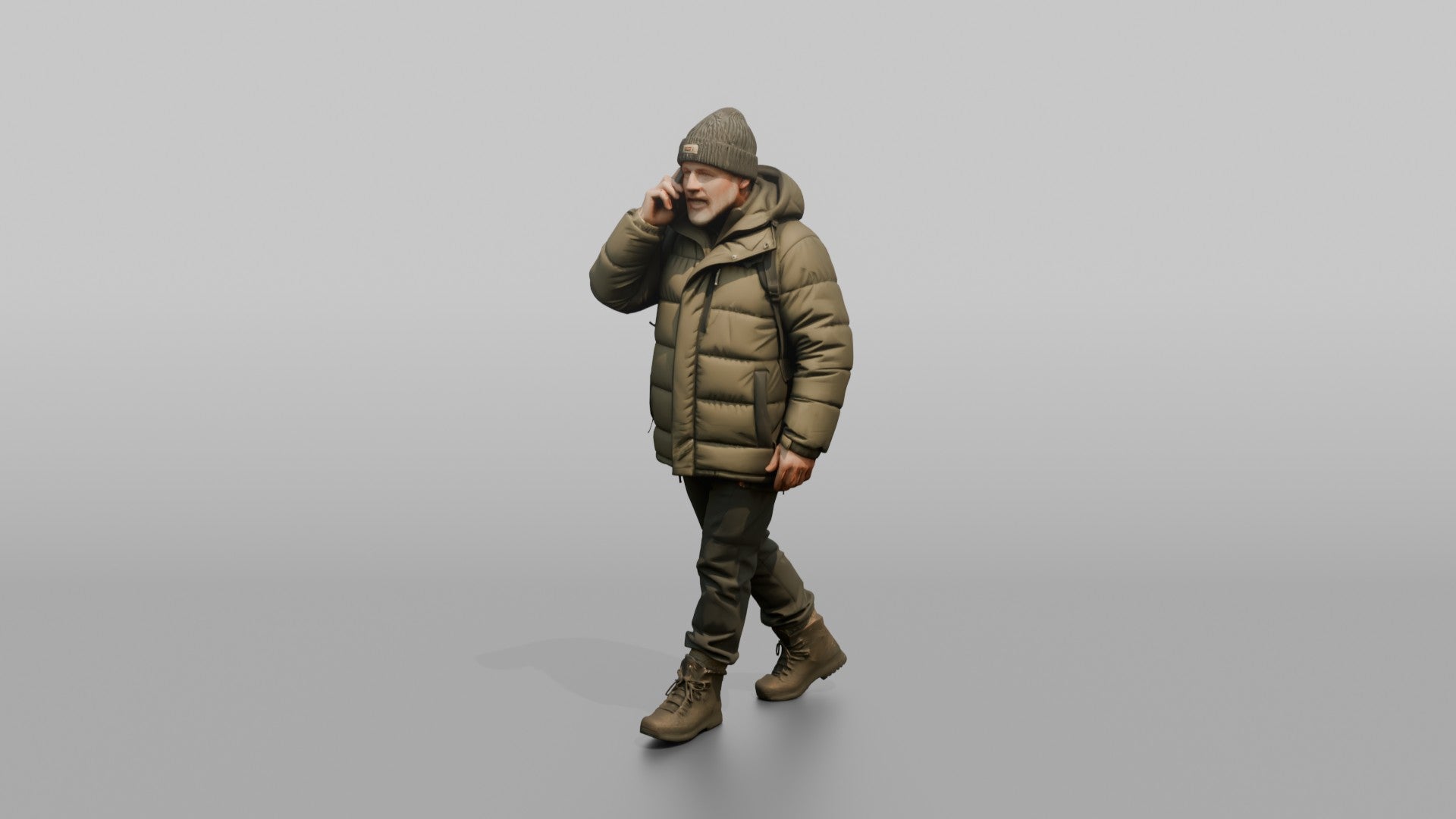 Scandinavian Man Talking on His Phone in a Puffer Coat