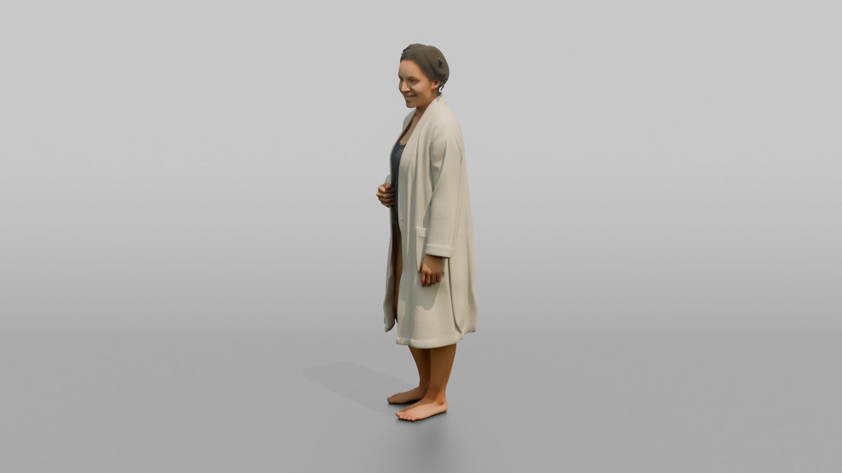 Spa Client Man Standing Barefoot, Robe Open Over Swimwear - 3D character model, view 4