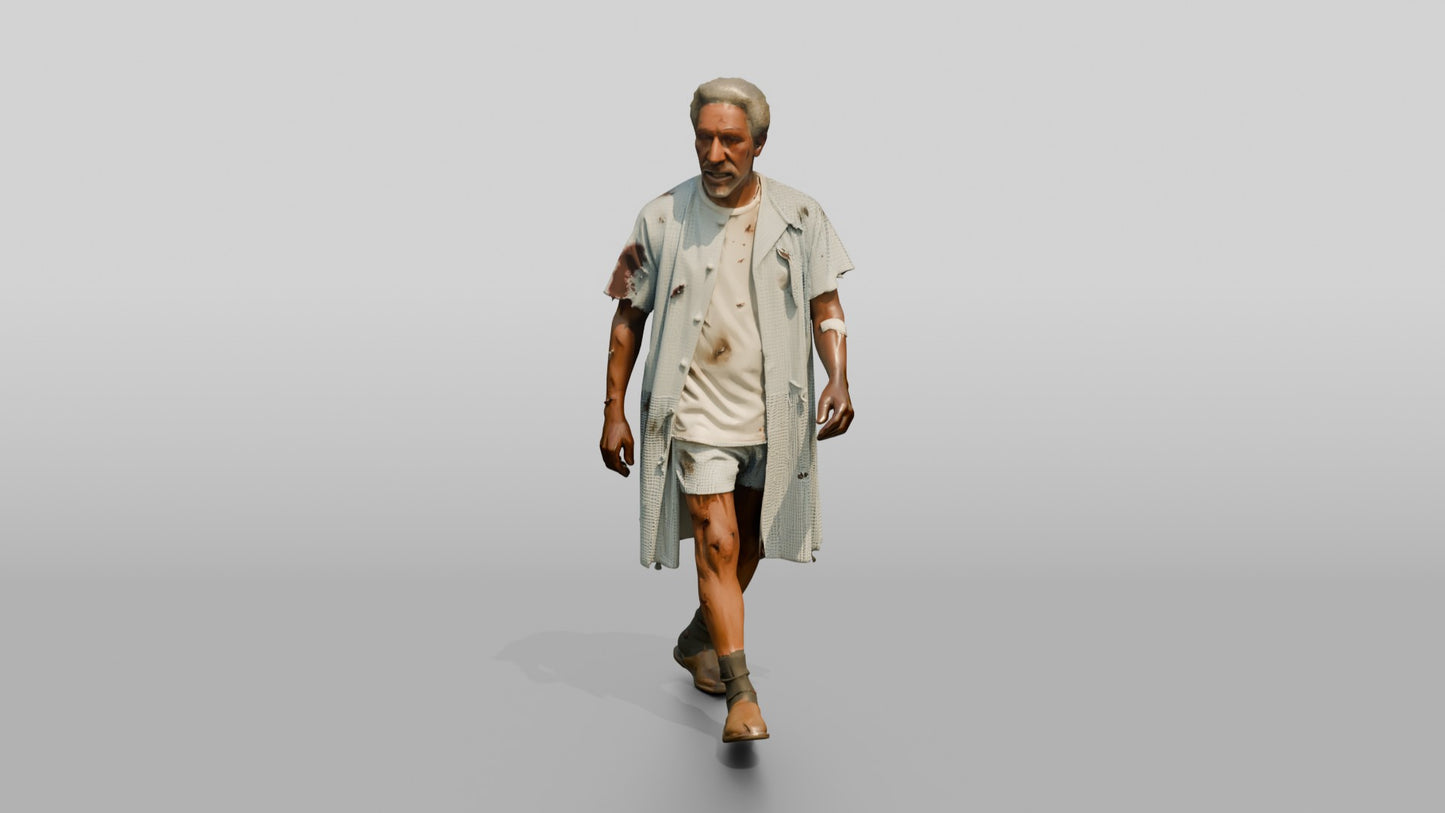 Elderly Man Patient Walking with Injuries