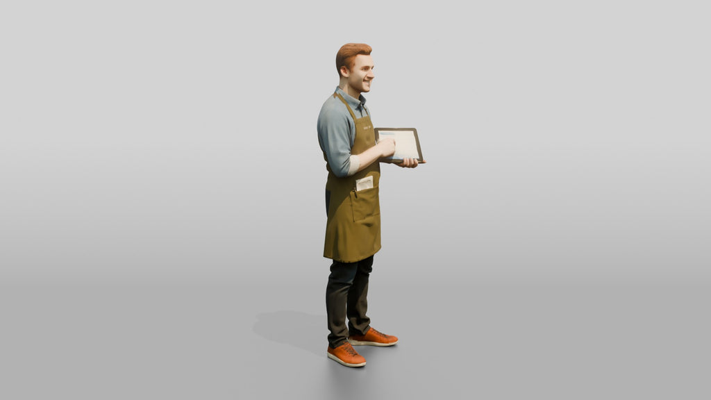 Young Man Barista Checking Tablet Orders
