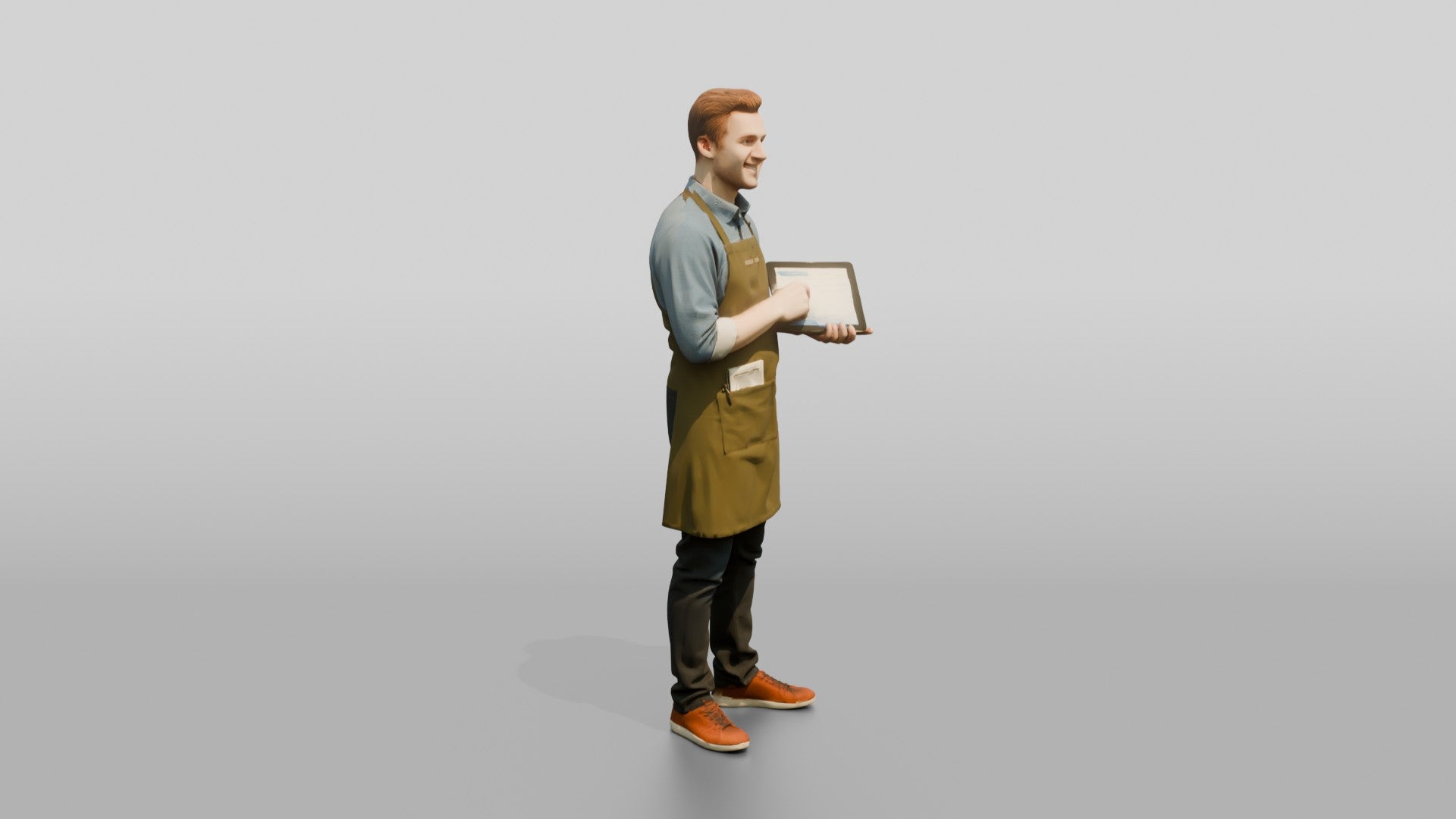 Young Man Barista Checking Tablet Orders