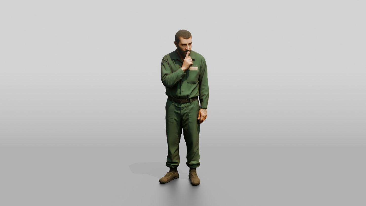 Middle Eastern Male Prisoner in a Dark Green Uniform