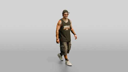 Multicultural Man Walking Casually on the Boardwalk - 3D character model, view 1