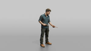 Farmer Checking Engine Oil Levels Dipstick - 3D character model, view 1