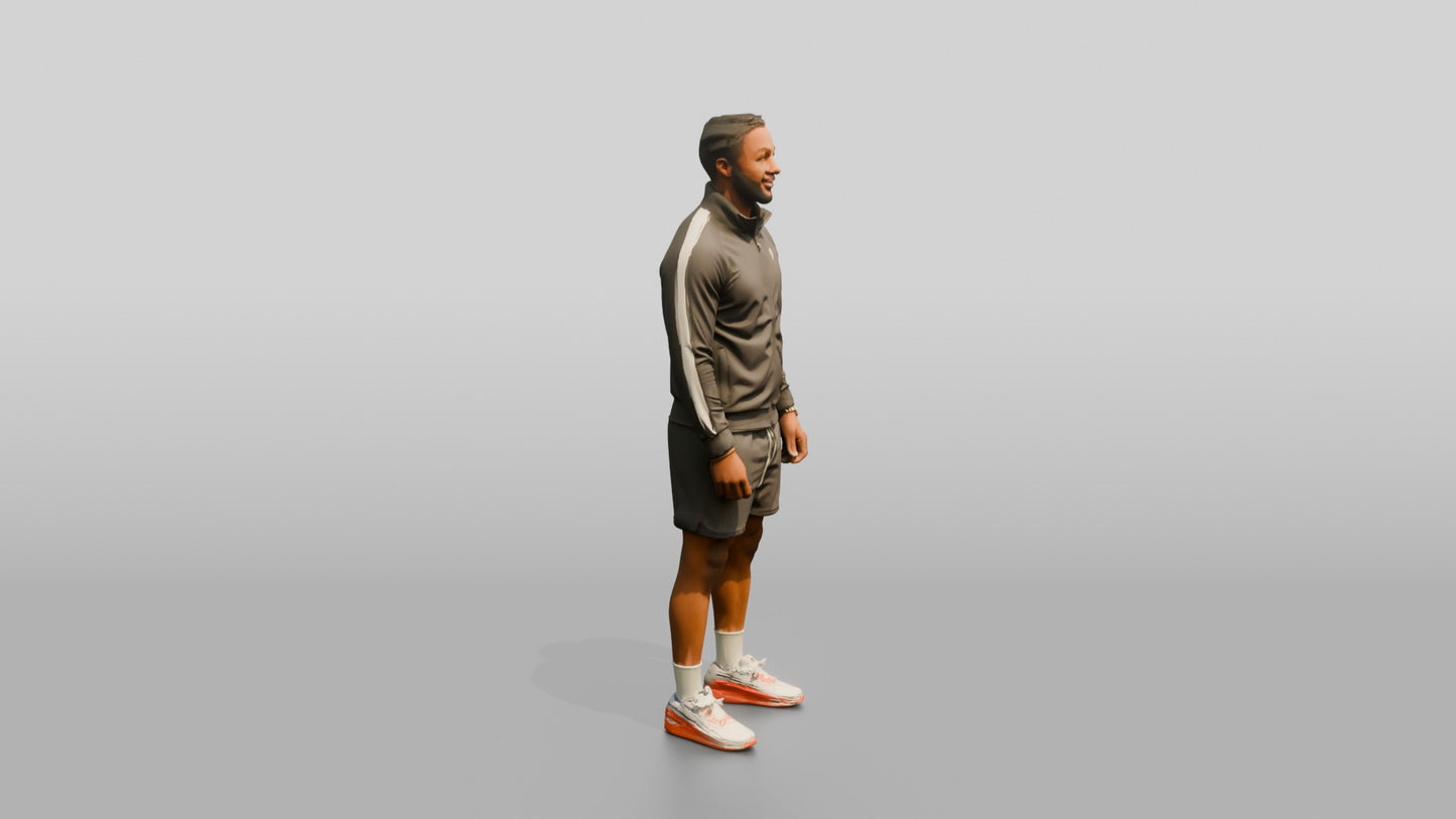 African-American Man in Track Jacket and Shorts