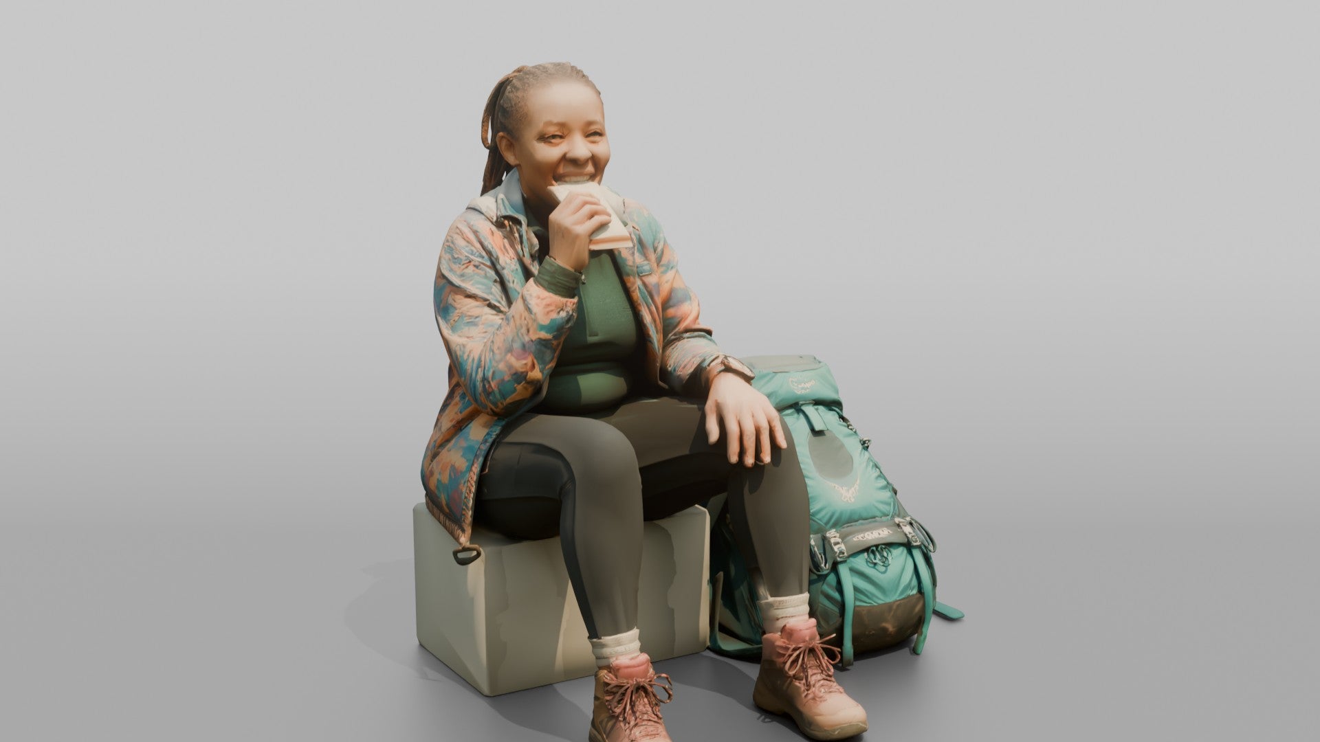 Hiker Sitting and Eating an Energy Bar