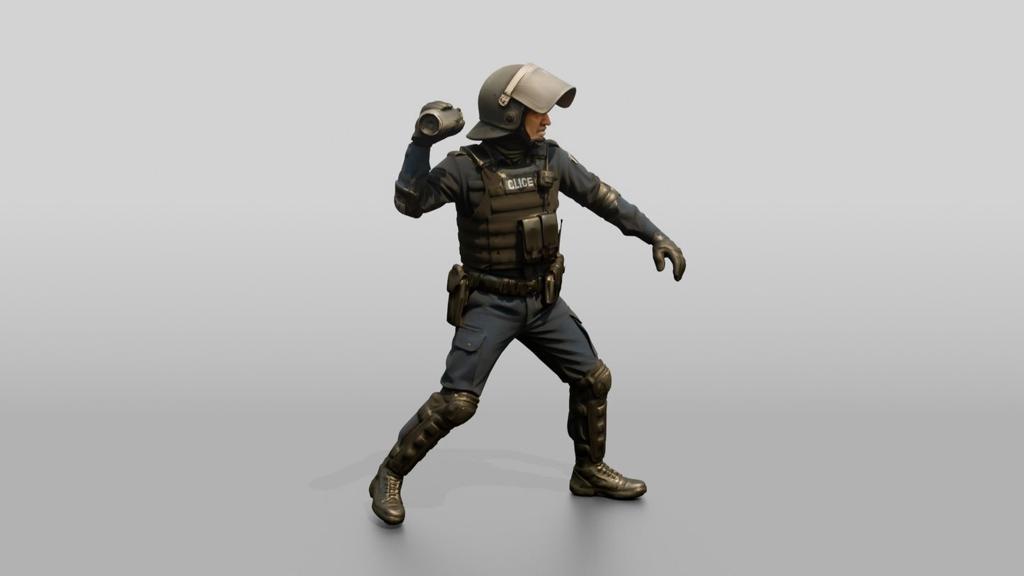 Riot Police Officer with Fist Raised