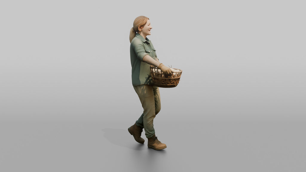 Farmer Carrying Oversized Basket Of Fresh Chicken Eggs