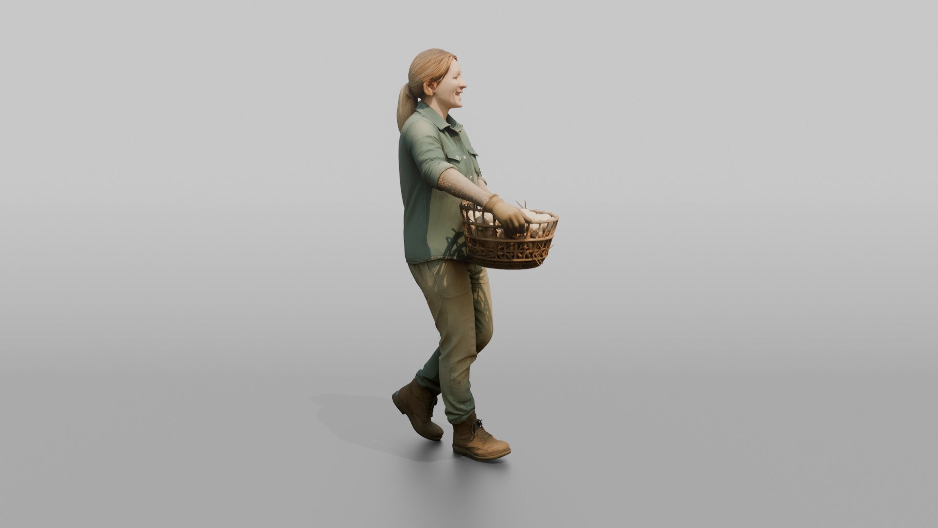Farmer Carrying Oversized Basket Of Fresh Chicken Eggs