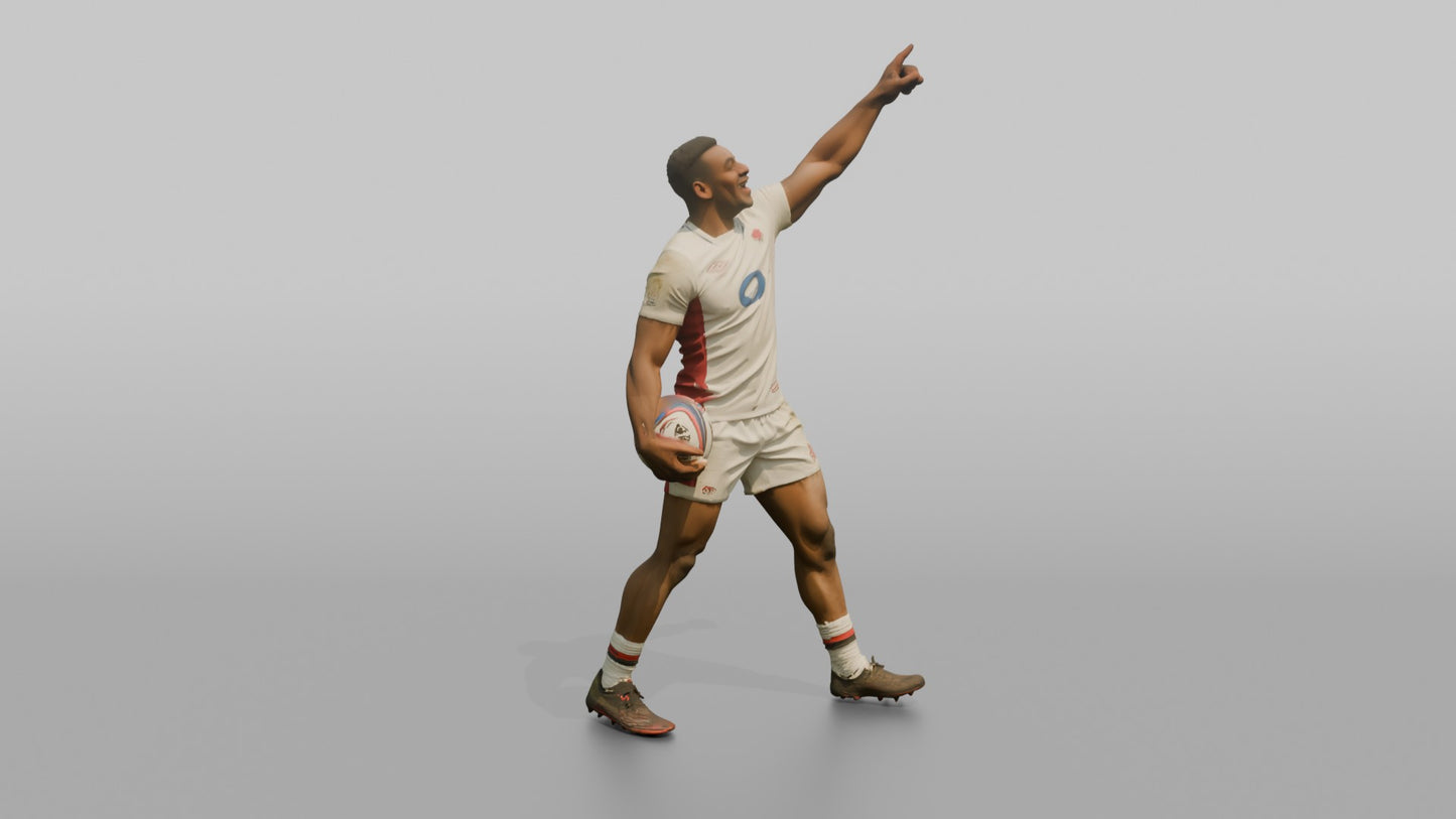 English Winger Pointing to the Sky After a Try