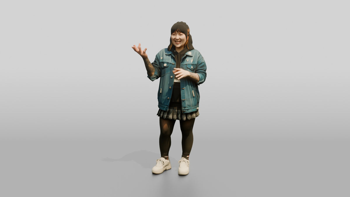 Asian Woman Laughing with Tattoo Sleeve - 3D character model, view 5