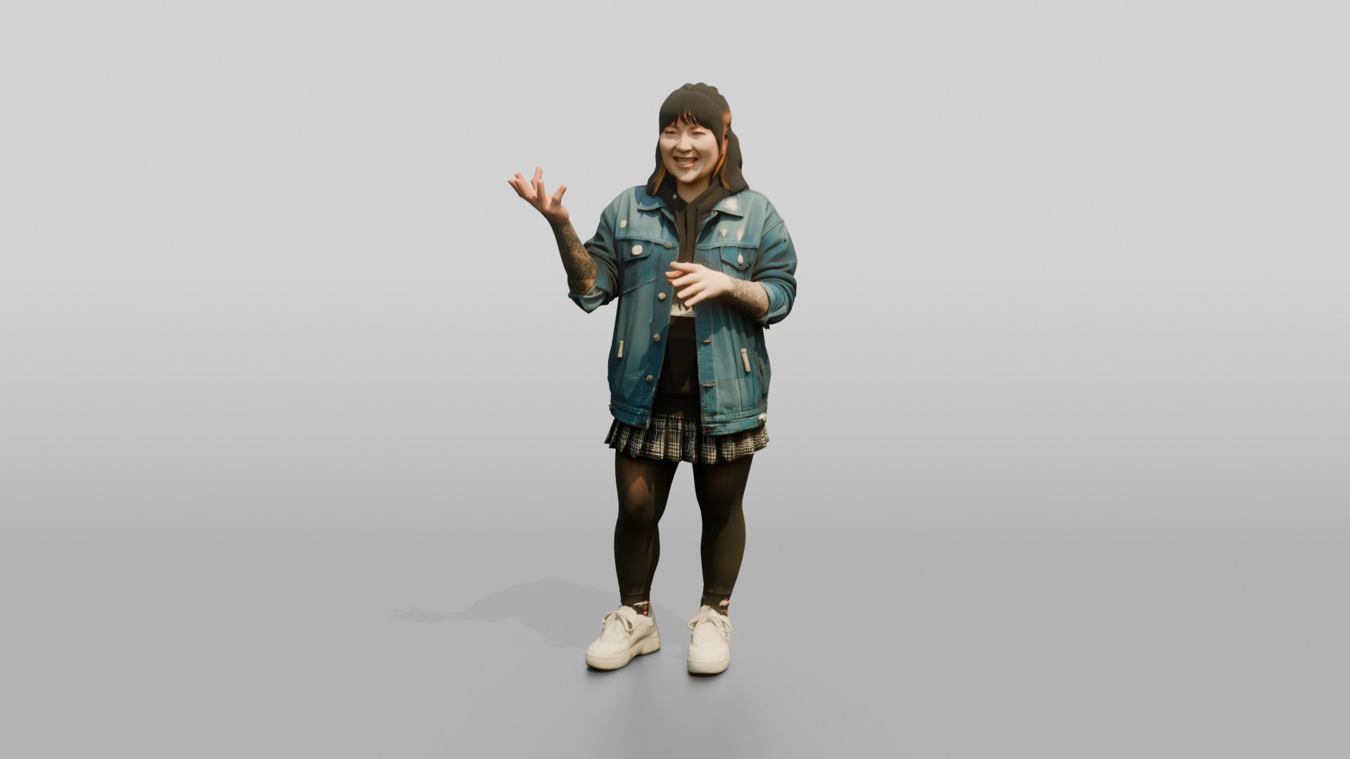 Asian Woman Laughing with Tattoo Sleeve