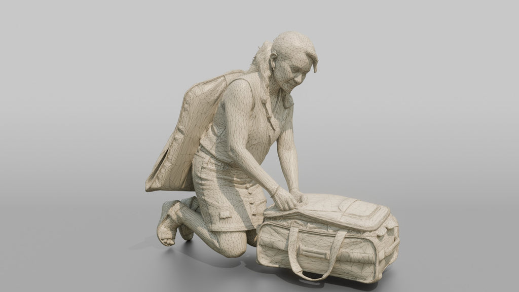 Traveler Kneeling To Zip Her Suitcase