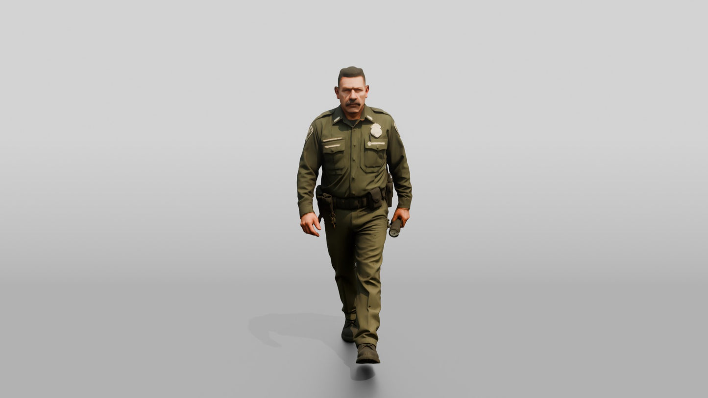 Latino Male Guard in a Dark Green Guard Uniform