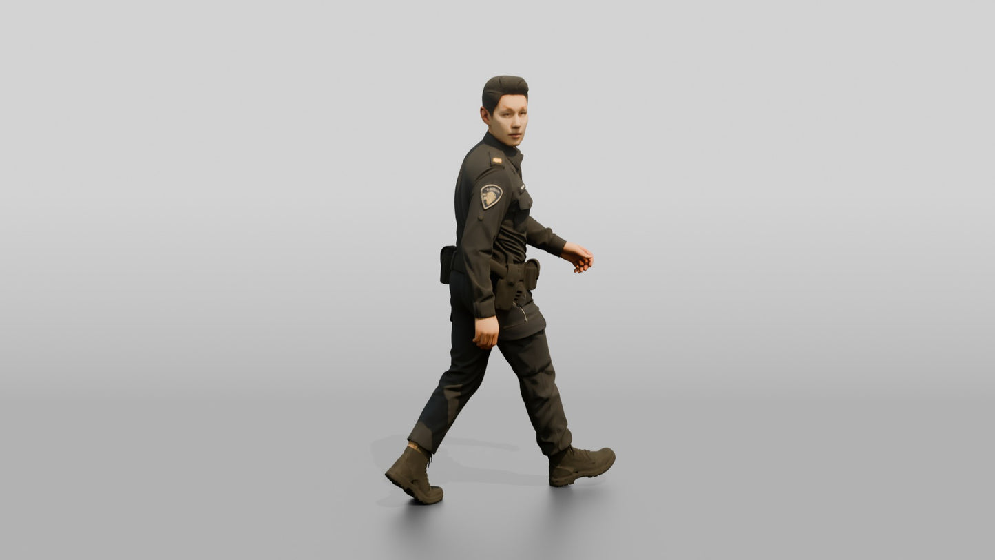 Police Officer Turning His Head Mid-Walk