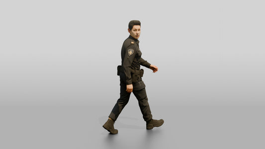 Police Officer Turning His Head Mid-Walk - 3D character model, view 1