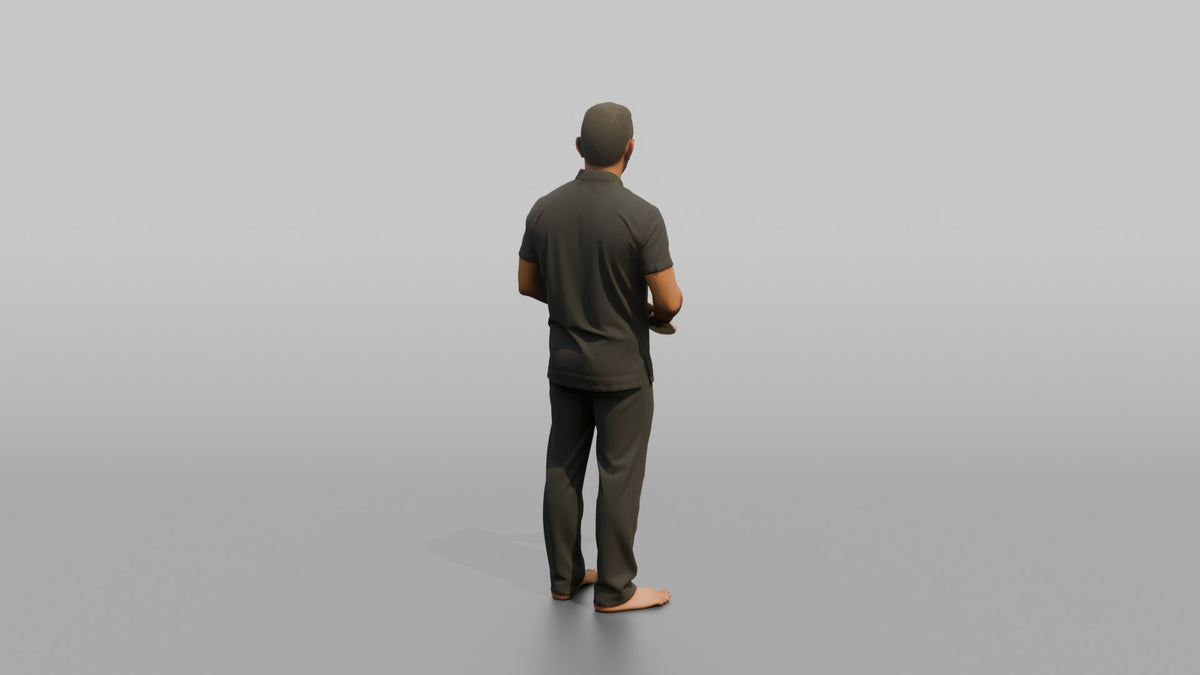 Spa Attendant Man Holding A Pair Of Spa Slippers - 3D character model, view 3