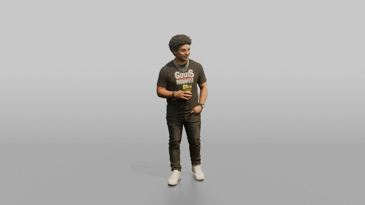 Patron Man Striking A Pose With A Colorful Drink In Hand, Urban Streetwear - 3D character model