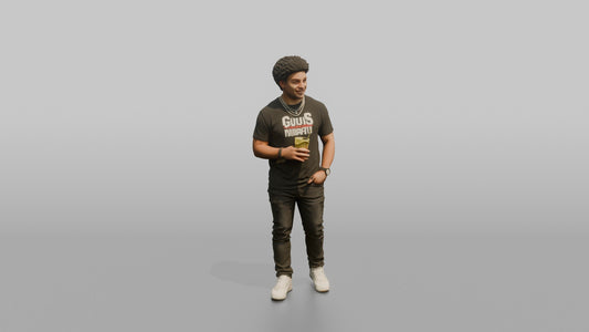 Patron Man Striking A Pose With A Colorful Drink In Hand, Urban Streetwear - 3D character model